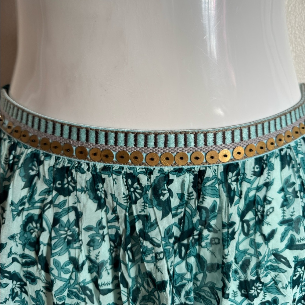 NWT - Anthropologie‎ Nikasha turquoise floral tier short skirt with beading. - Picture 7 of 12